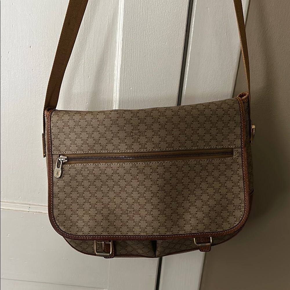 Celine Brown Messenger Bag with Textured Design Authentic Firm